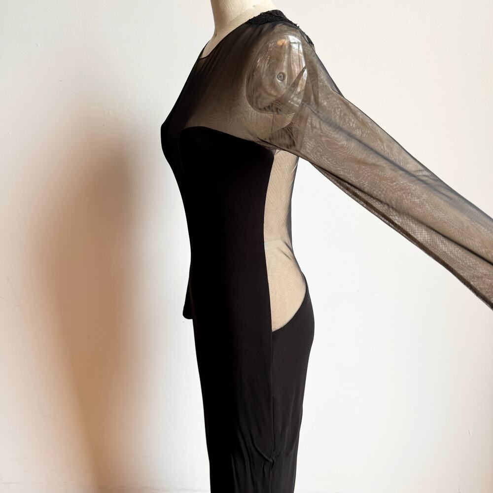 Black Asymmetric Mesh & Lace Evening Gown - Picture 9 of 16